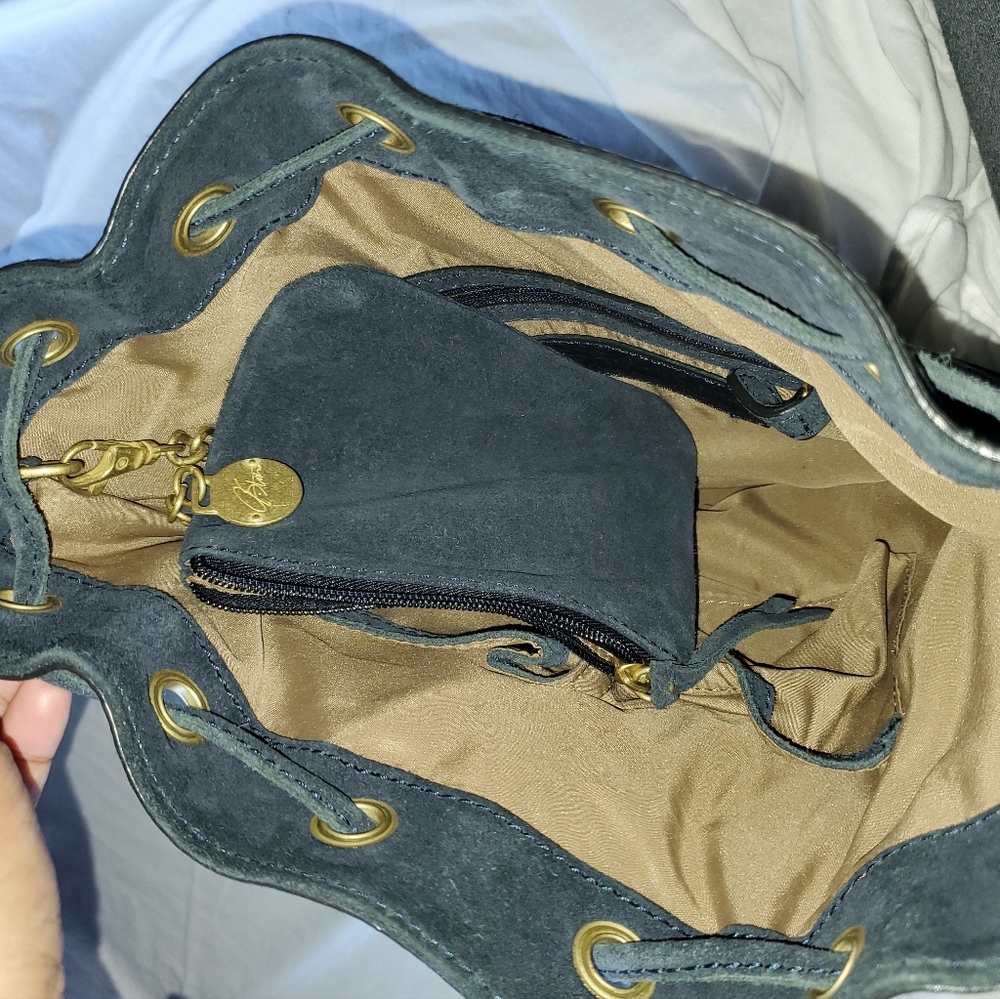 Rachel Roy & Jessica Stam Navy Leather Bucket Bag with Bronze-Gold - Picture 11 of 11